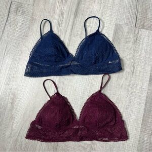 Set of 2 VICTORIA’S SECRET Lace Bralette  in Deep Purple and Blue Large